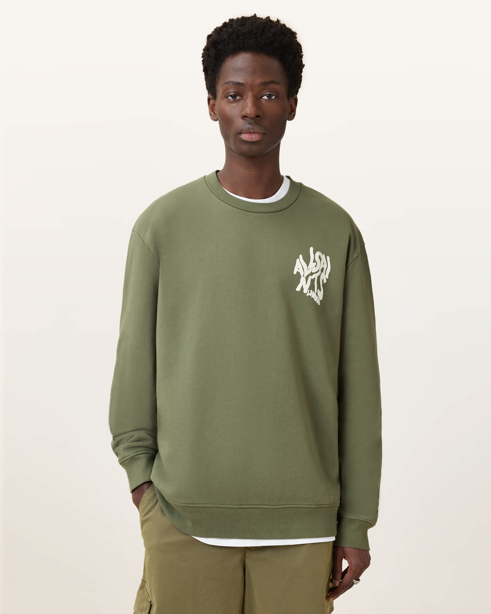 All Saints Orlando Relaxed Crew Neck Sweatshirt Eden Green