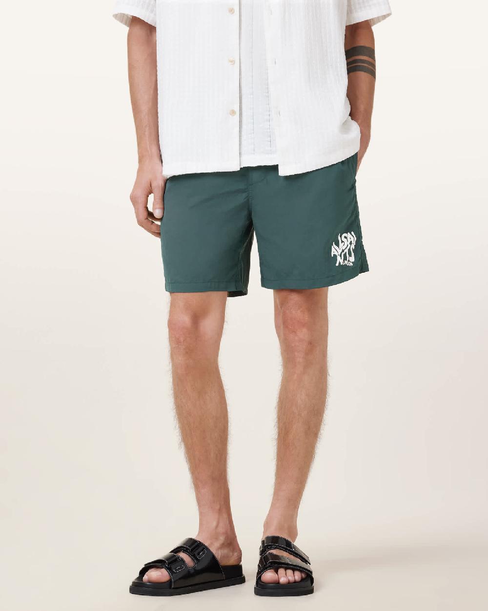 All Saints Orlando Slim Fit Printed Swim Shorts Cove Blue