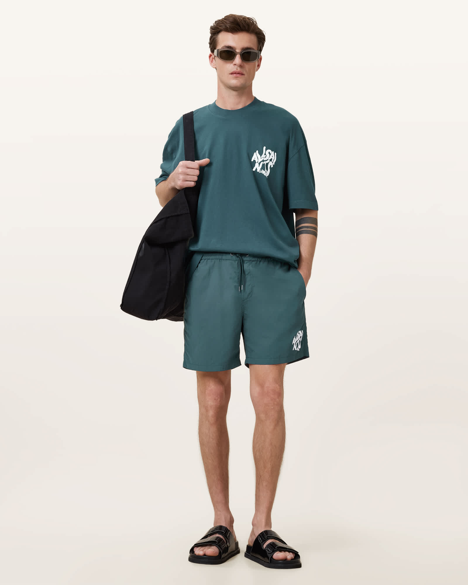 All Saints Orlando Slim Fit Printed Swim Shorts Cove Blue