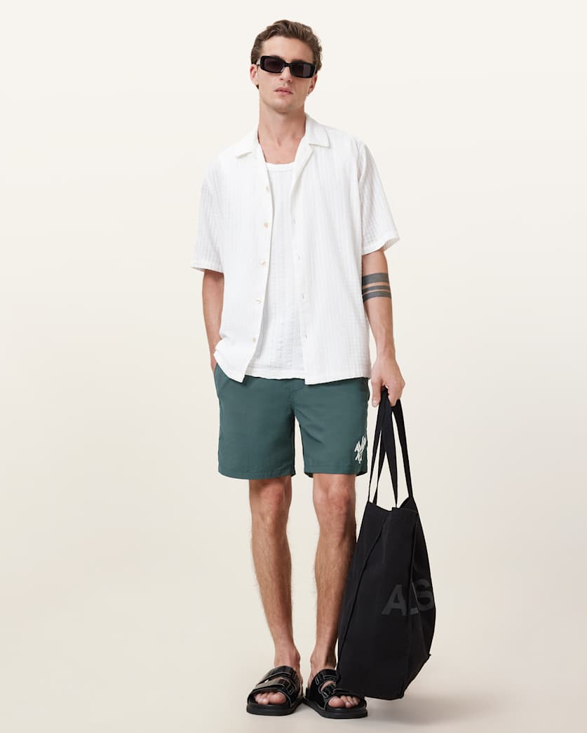 all saints Orlando Slim Fit Printed Swim Shorts Cove Blue