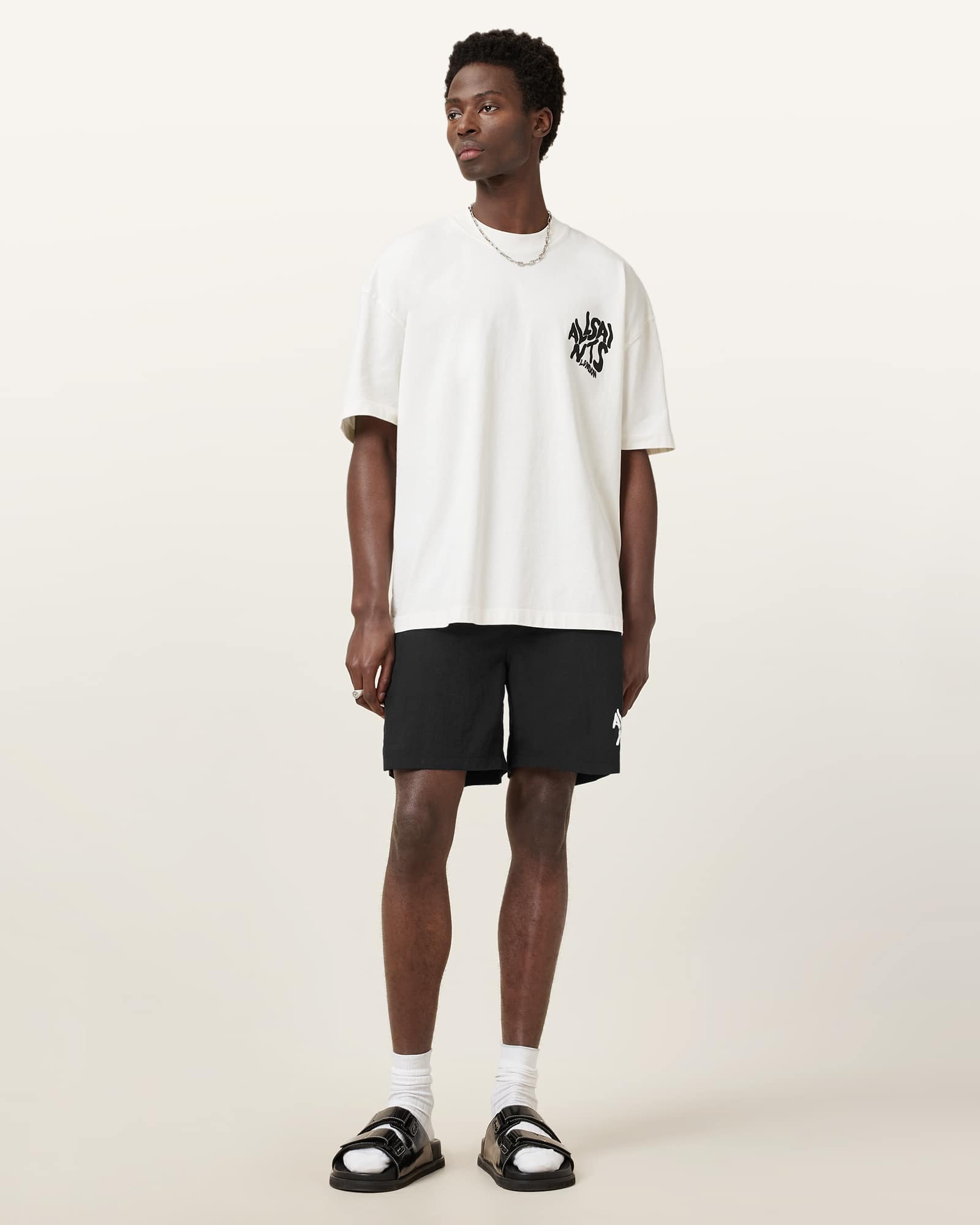 All Saints Orlando Slim Fit Printed Swim Shorts Jet Black