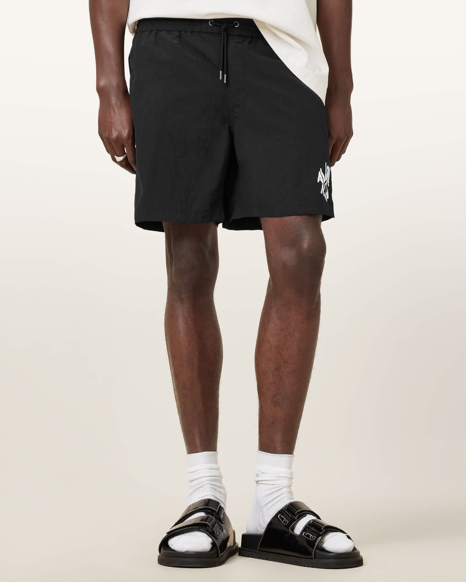All Saints Orlando Slim Fit Printed Swim Shorts Jet Black