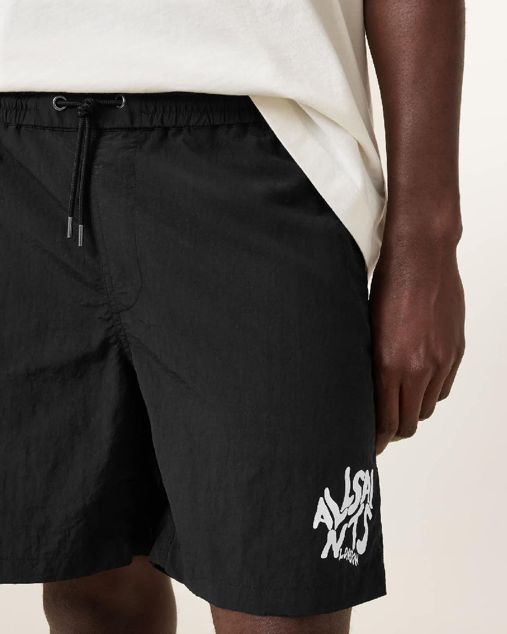 All Saints Orlando Slim Fit Printed Swim Shorts Jet Black