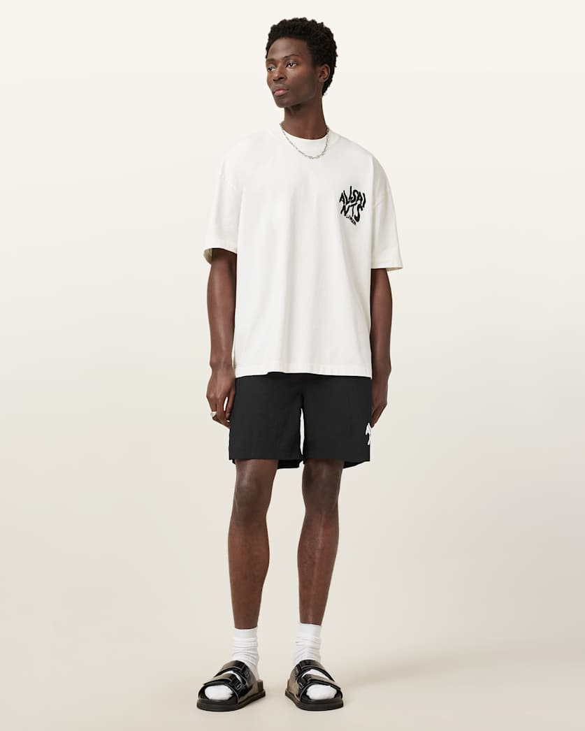 all saints Orlando Slim Fit Printed Swim Shorts Jet Black