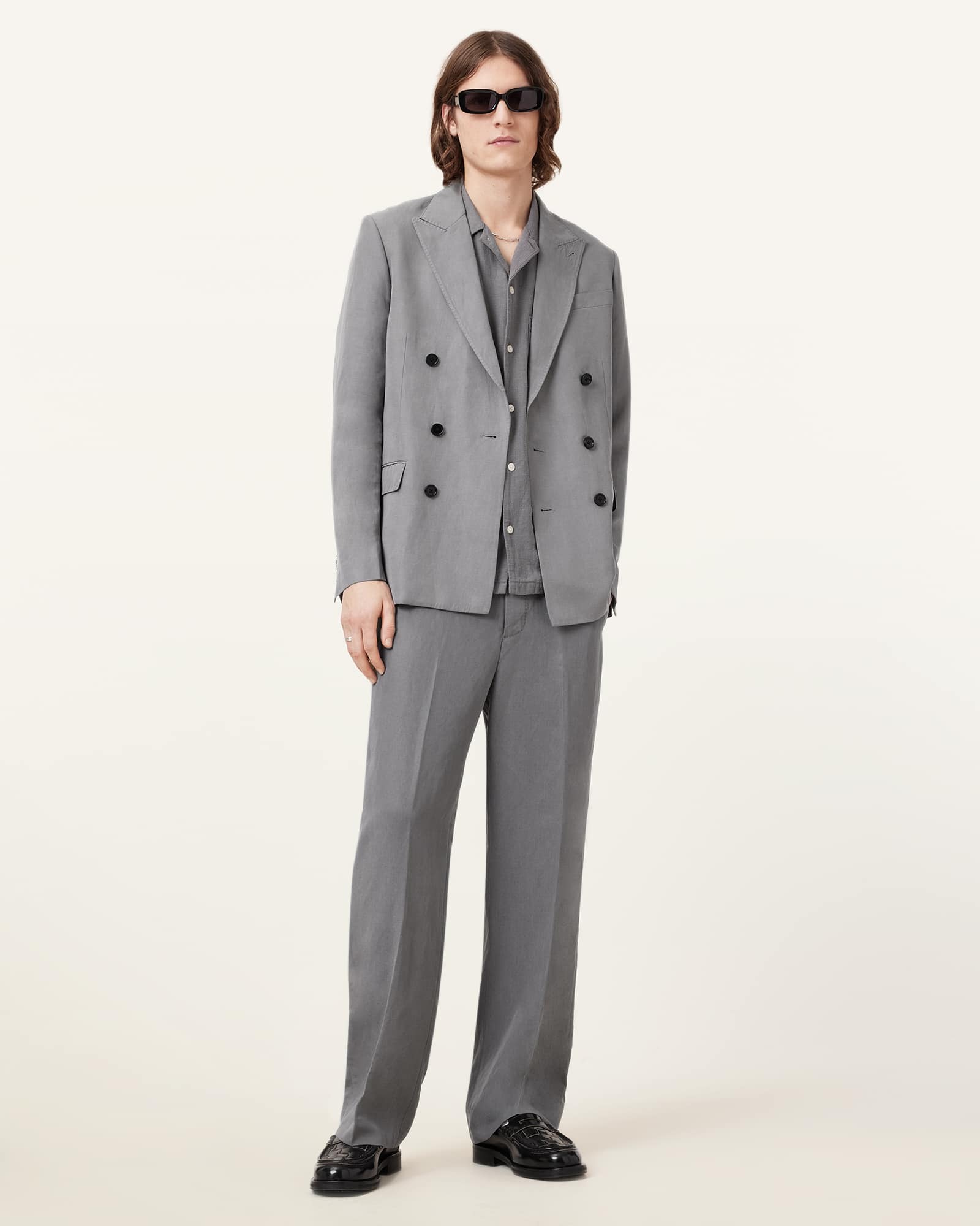 All Saints Orpheus Double Breasted Relaxed Blazer Machine Grey