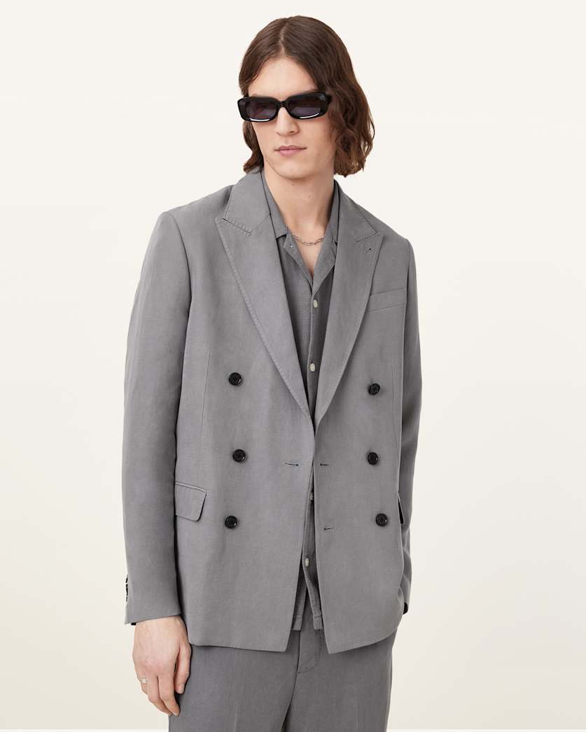 all saints Orpheus Double Breasted Relaxed Blazer Machine Grey