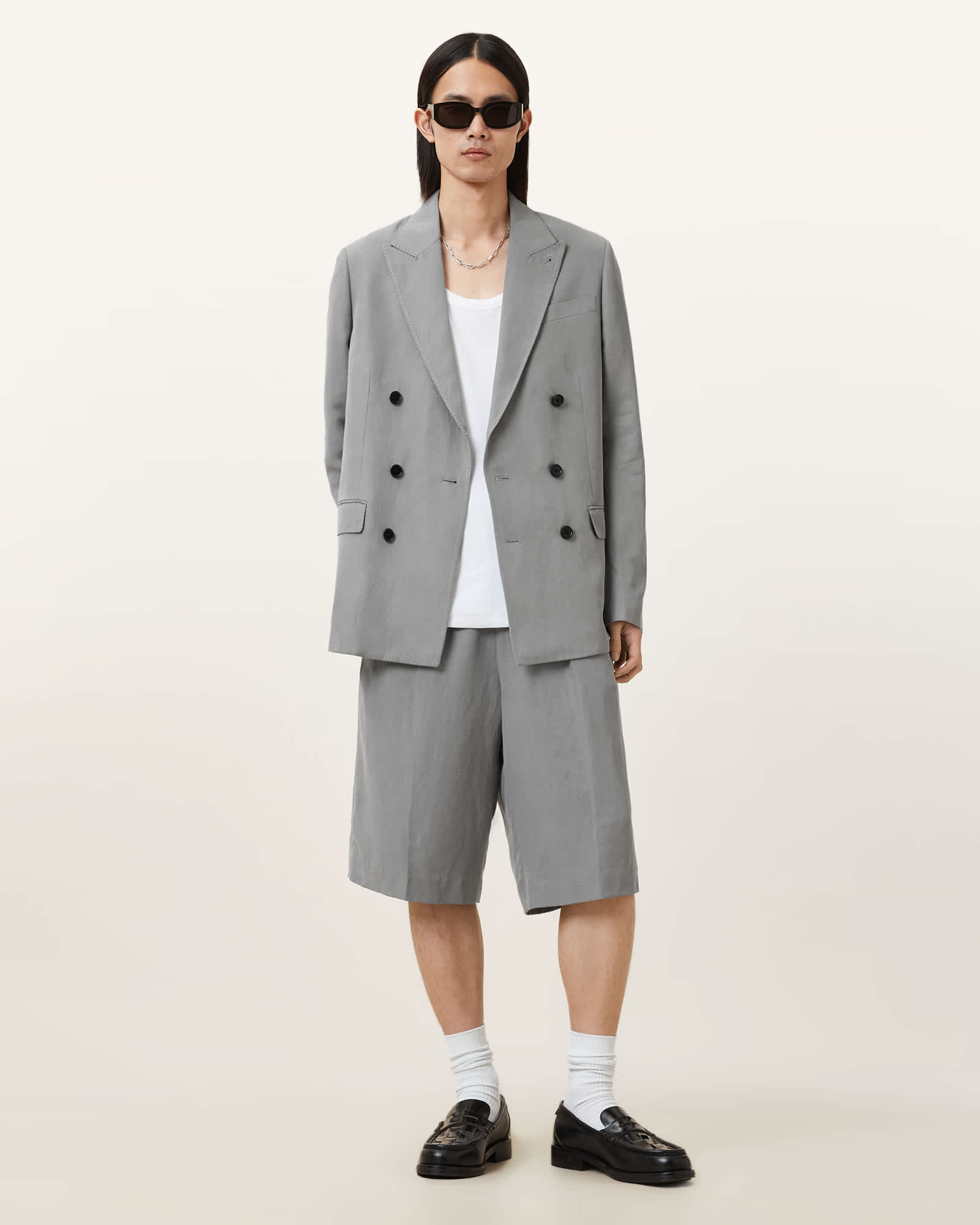 All Saints Orpheus Relaxed Fit Tailored Shorts Machine Grey