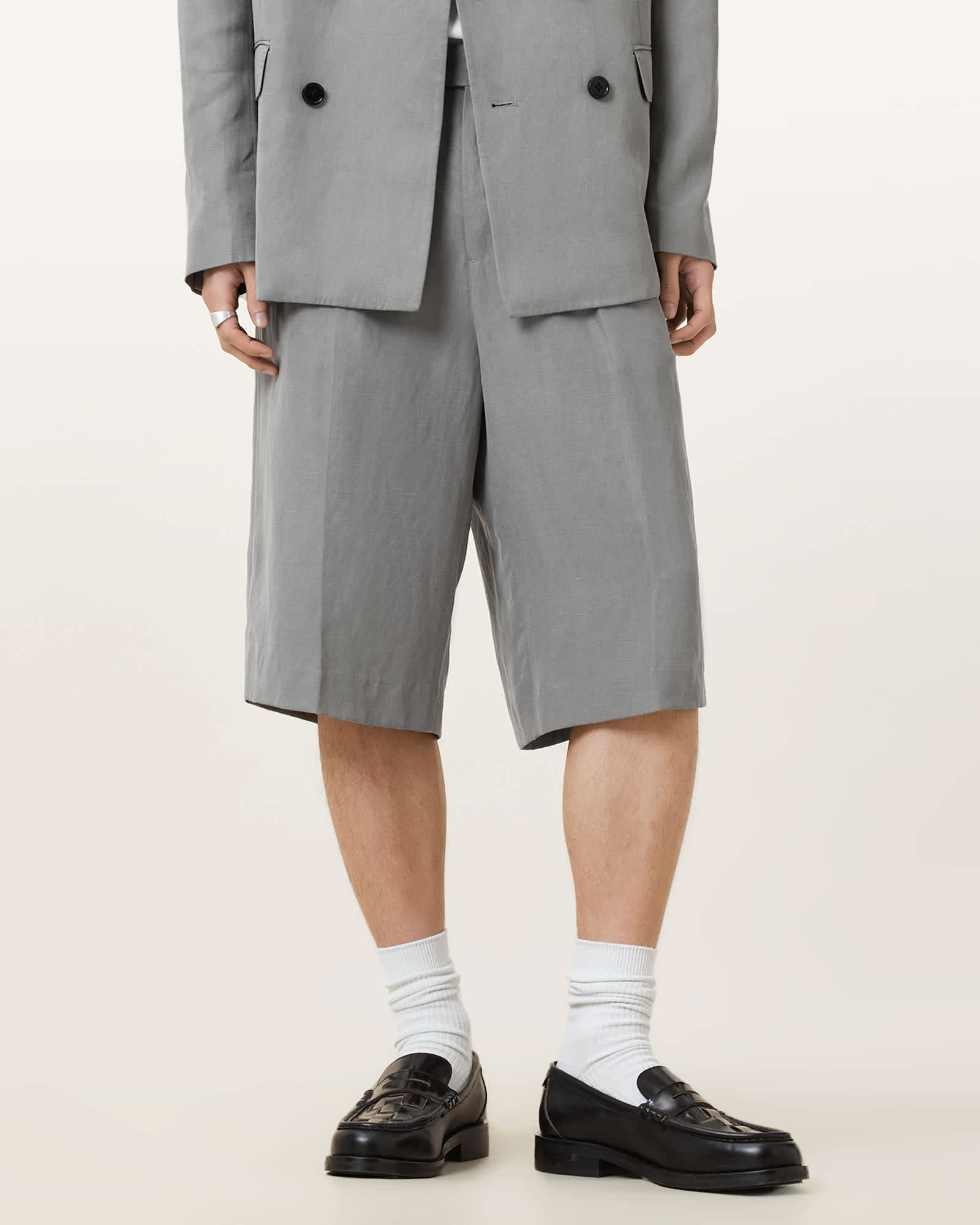 All Saints Orpheus Relaxed Fit Tailored Shorts Machine Grey