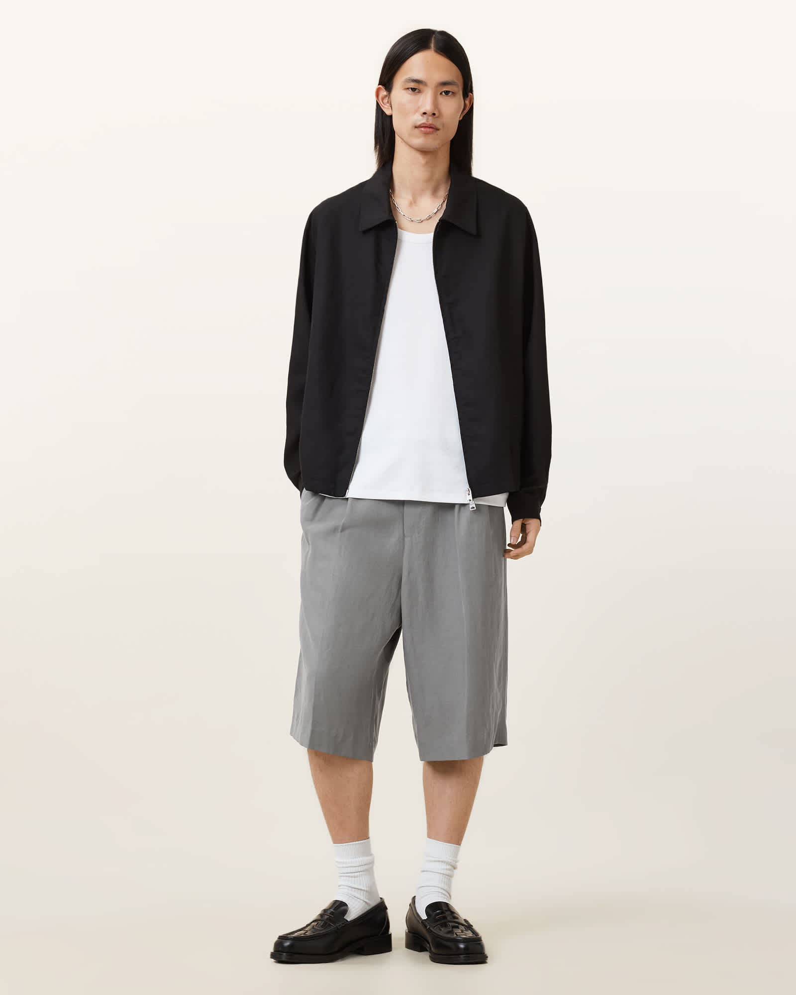 All Saints Orpheus Relaxed Fit Tailored Shorts Machine Grey