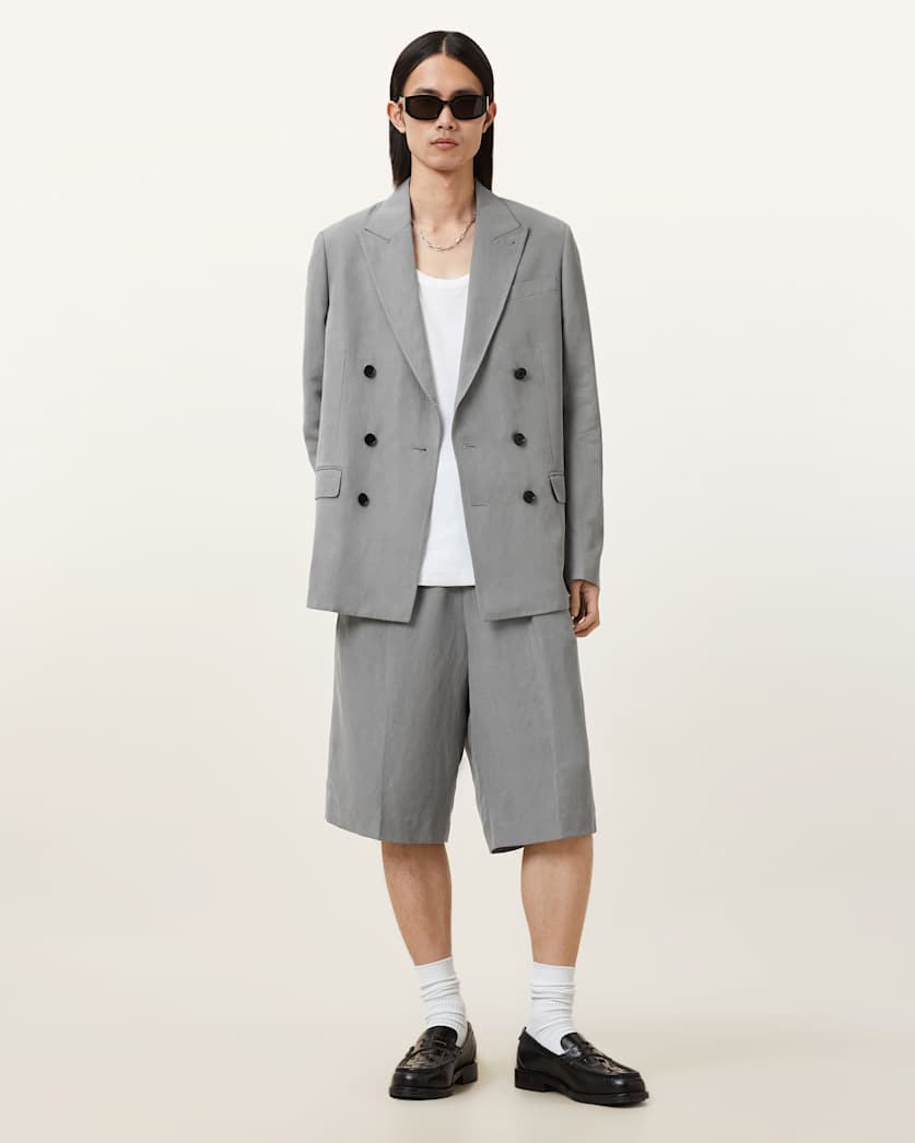 all saints Orpheus Relaxed Fit Tailored Shorts Machine Grey