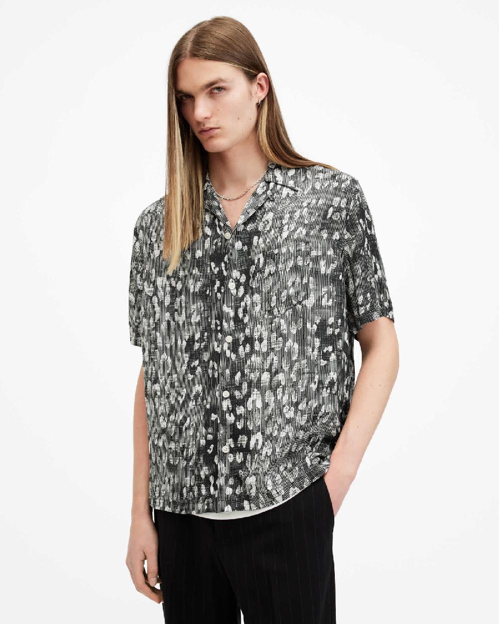 All Saints Oscillation Leopard Print Shirt Punk Black