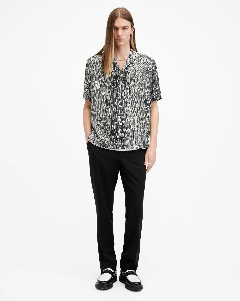 All Saints Oscillation Leopard Print Shirt Punk Black