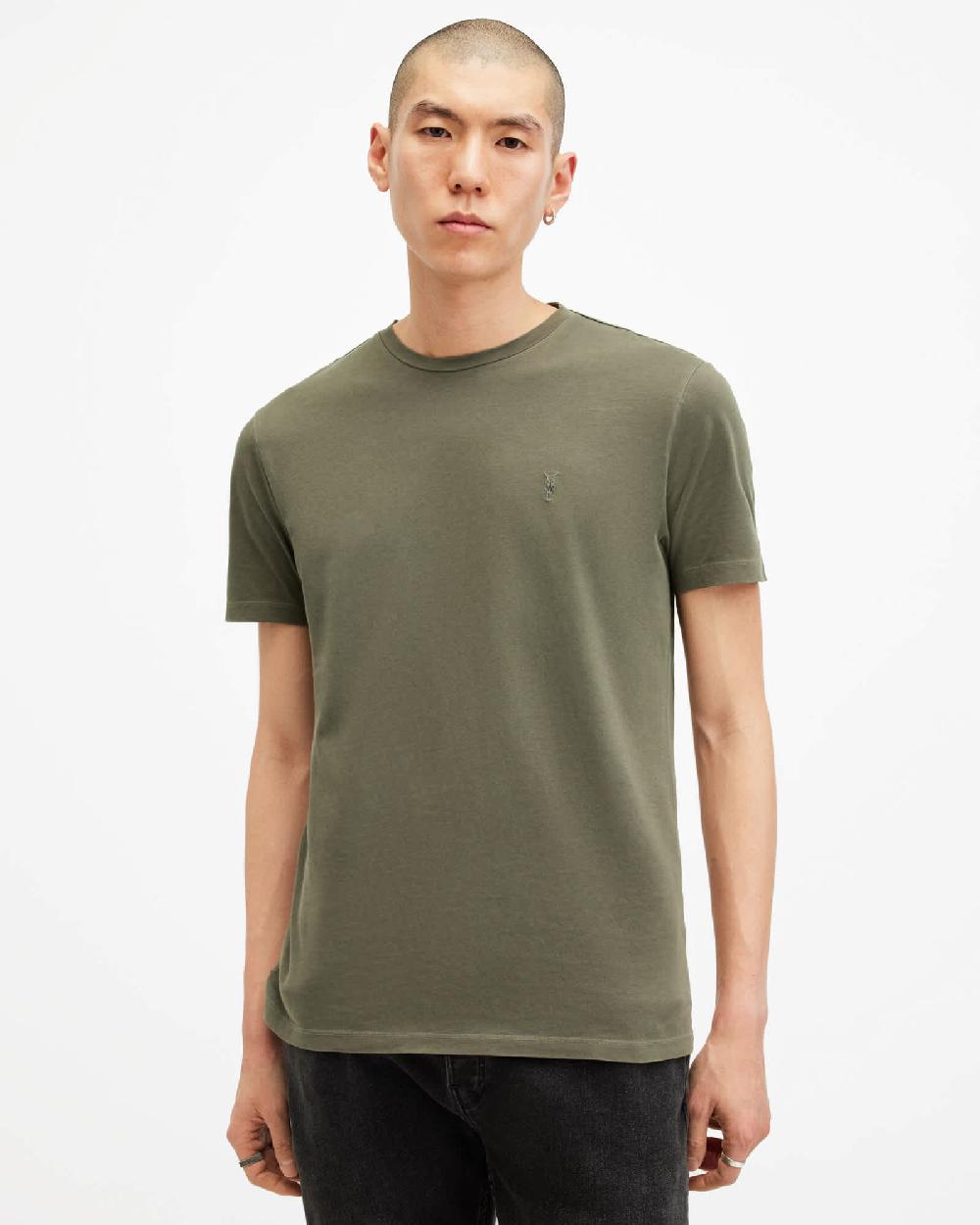 All Saints Ossage Crew Neck Slim Ramskull T-Shirt Marley Green