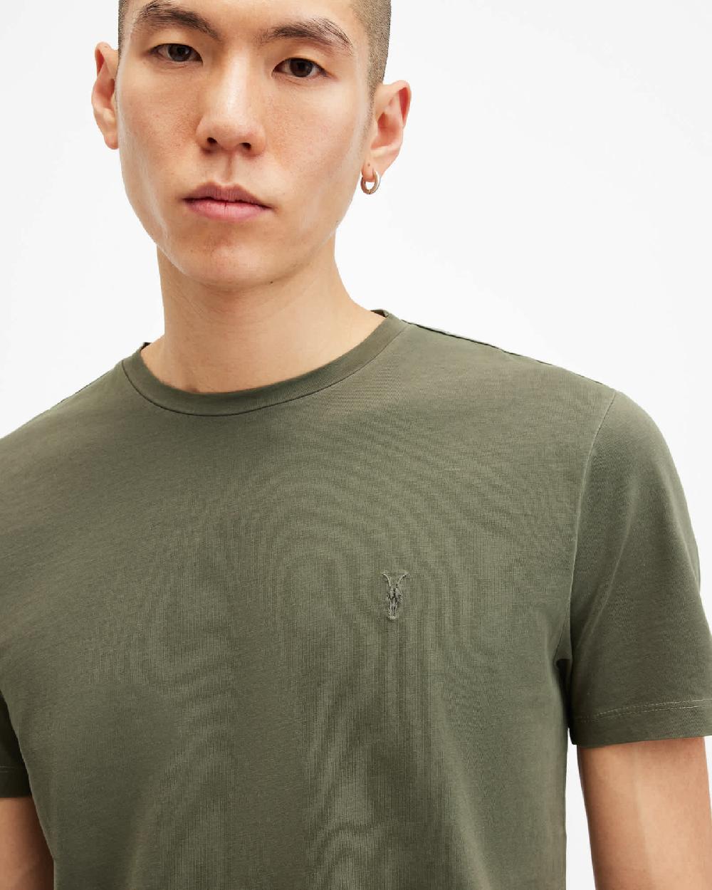 All Saints Ossage Crew Neck Slim Ramskull T-Shirt Marley Green