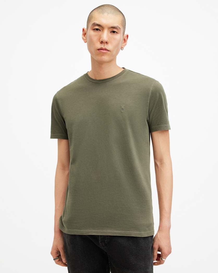 all saints Ossage Crew Neck Slim Ramskull T-Shirt Marley Green