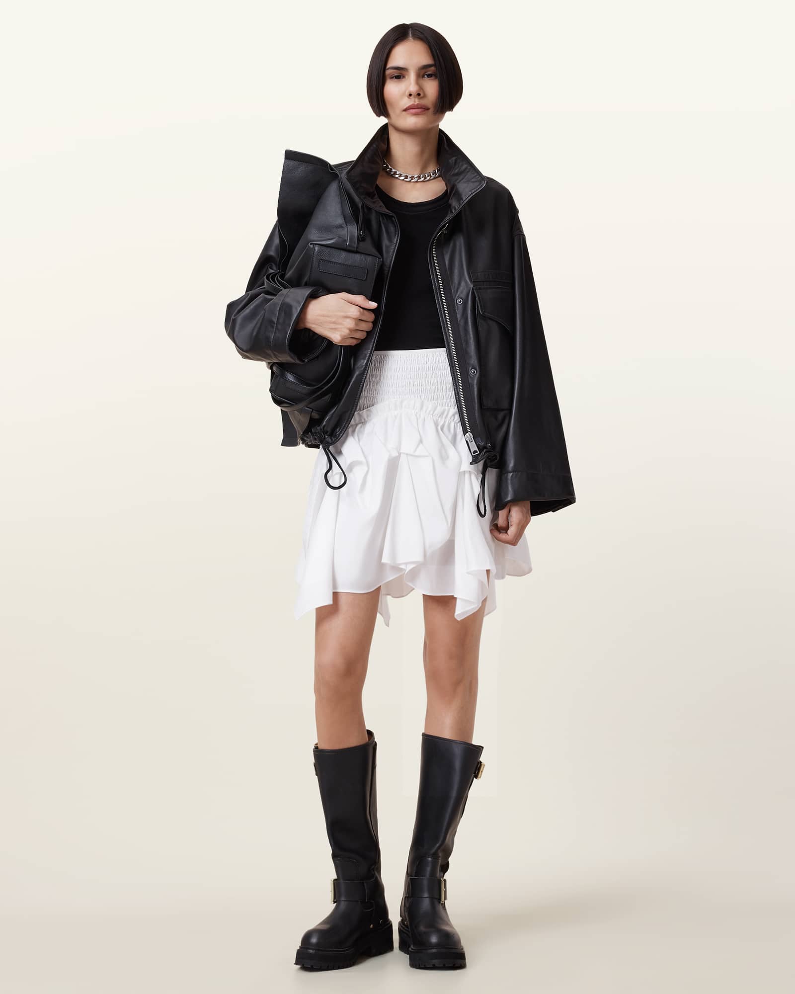 All Saints Palmer Asymmetric Mini Skirt Chalk White