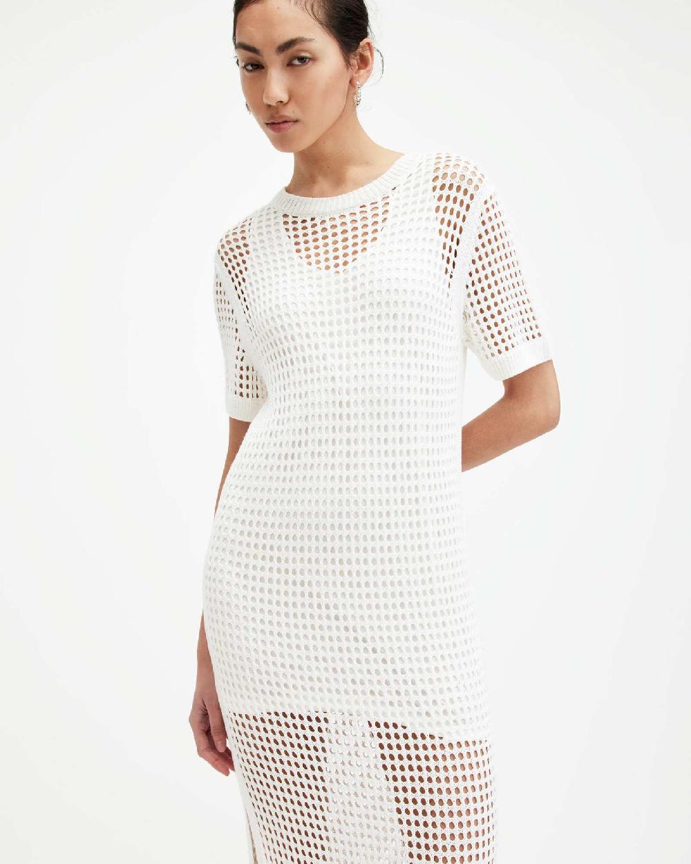 All Saints Paloma Open Stitch Maxi Dress Chalk White