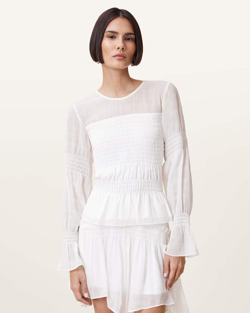 all saints Pamela Flared Long Sleeve Top Snow White