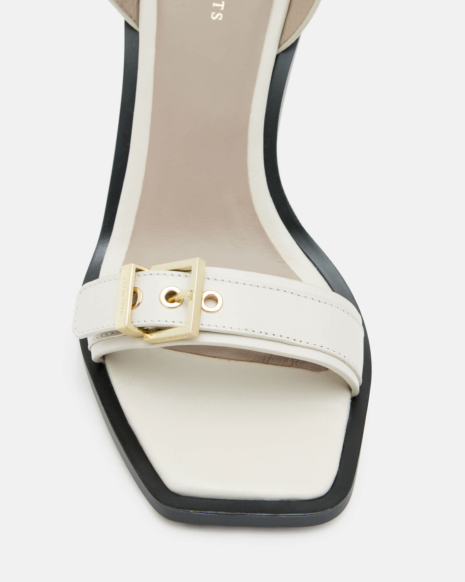 All Saints Pamela Leather Heel Sandals Parchment White