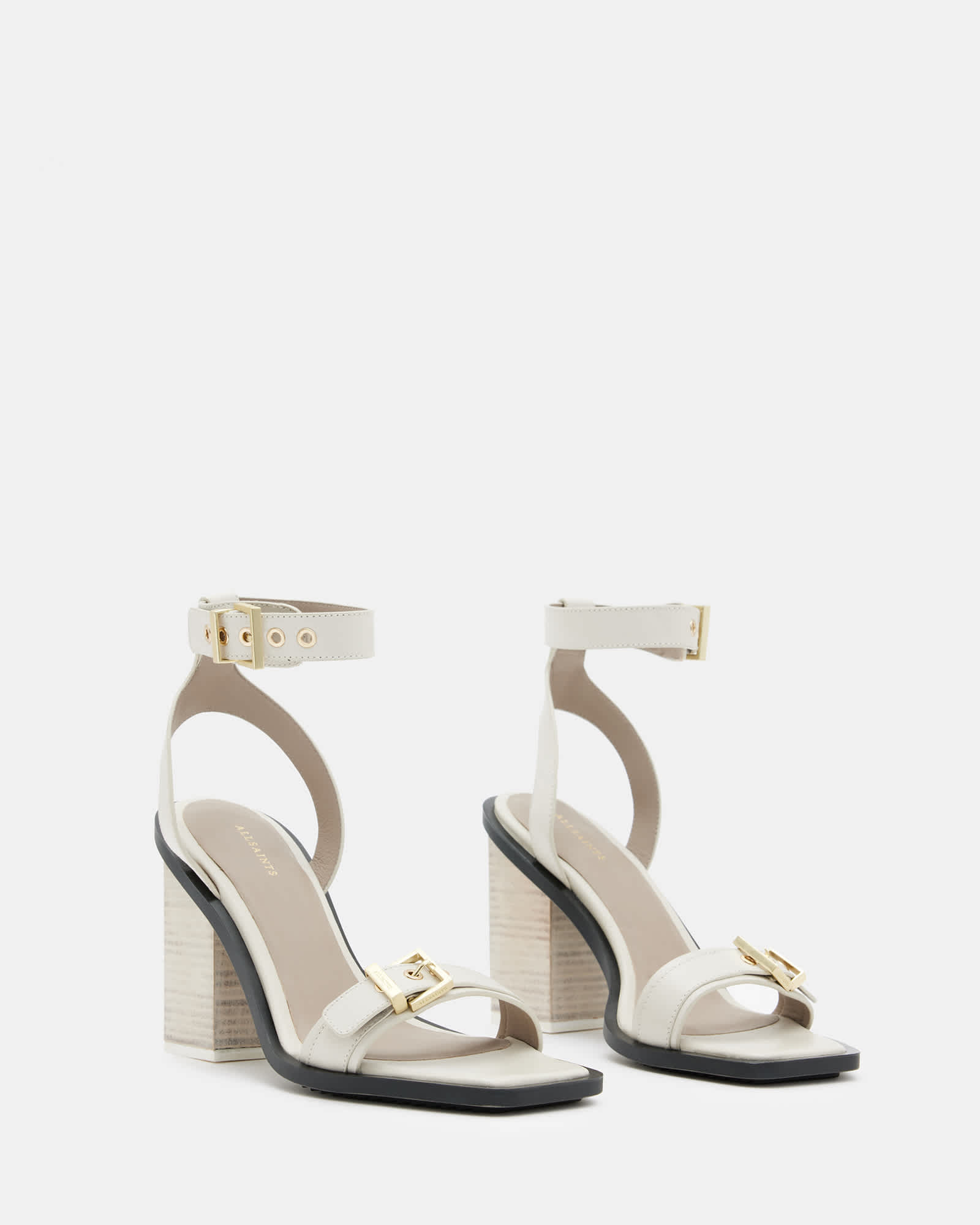 All Saints Pamela Leather Heel Sandals Parchment White