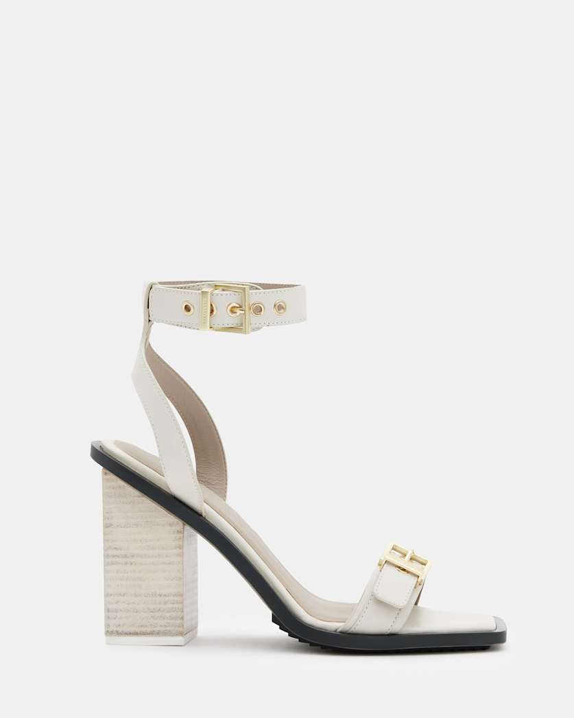all saints Pamela Leather Heel Sandals Parchment White