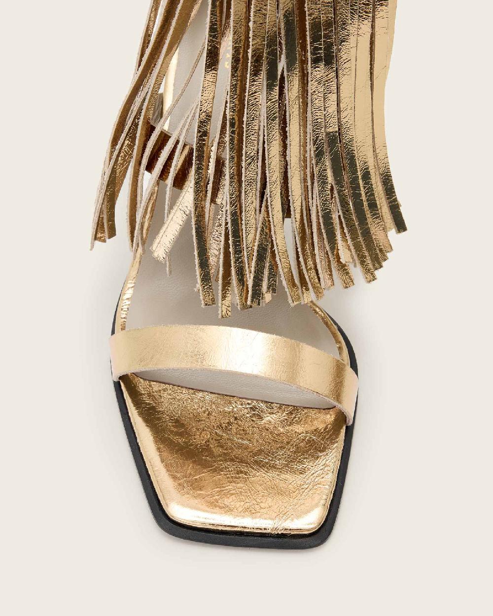 All Saints Paola Fringed Metallic Leather Heeled Sandals Gold