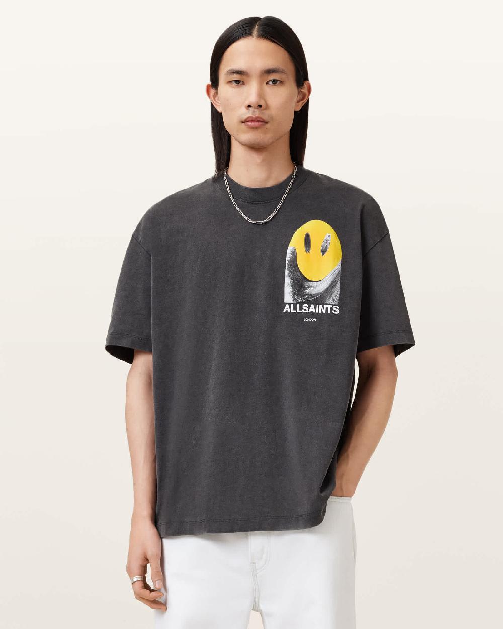 All Saints Party Wave Oversized T-Shirt Washed Black
