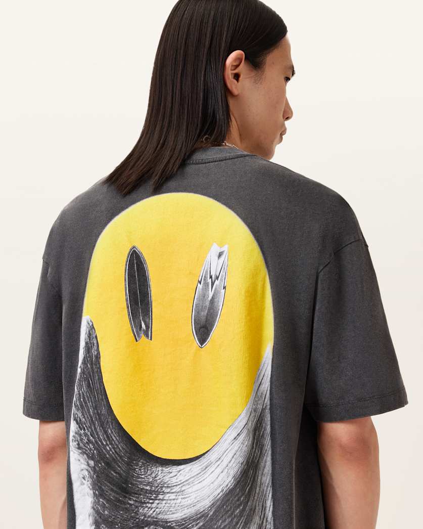 all saints Party Wave Oversized T-Shirt Washed Black