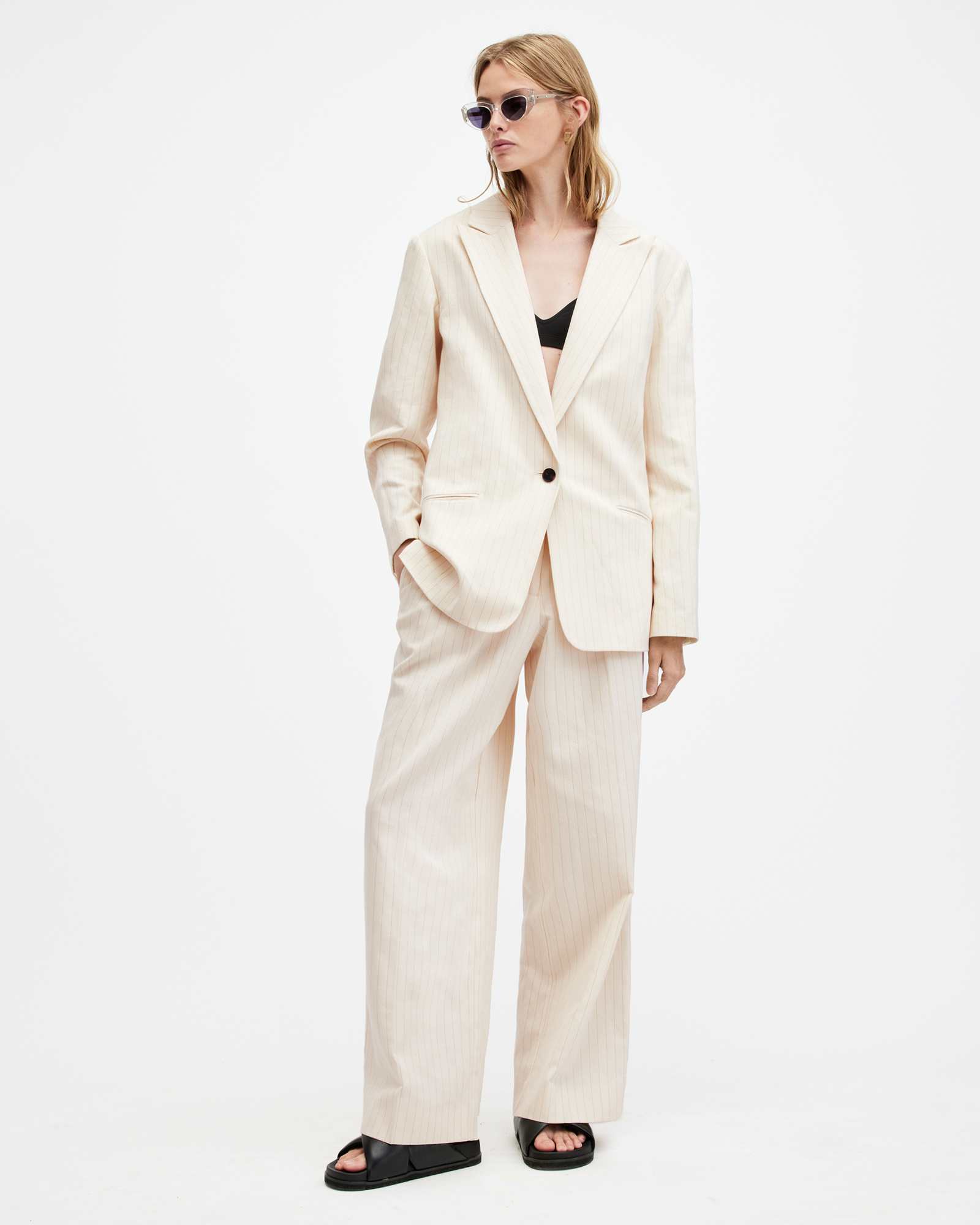 All Saints Payton Wide Leg Linen Blend Pants Ivory White