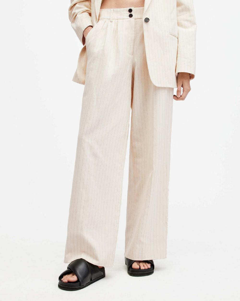 All Saints Payton Wide Leg Linen Blend Pants Ivory White