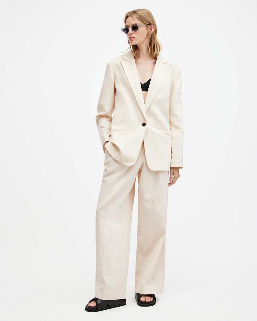 all saints Payton Wide Leg Linen Blend Pants Ivory White