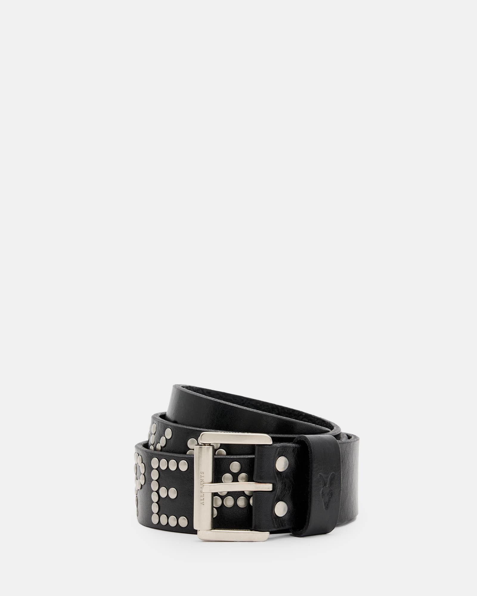 All Saints Peace Rocks Studded Leather Belt BLACK/ANTQ NICKEL
