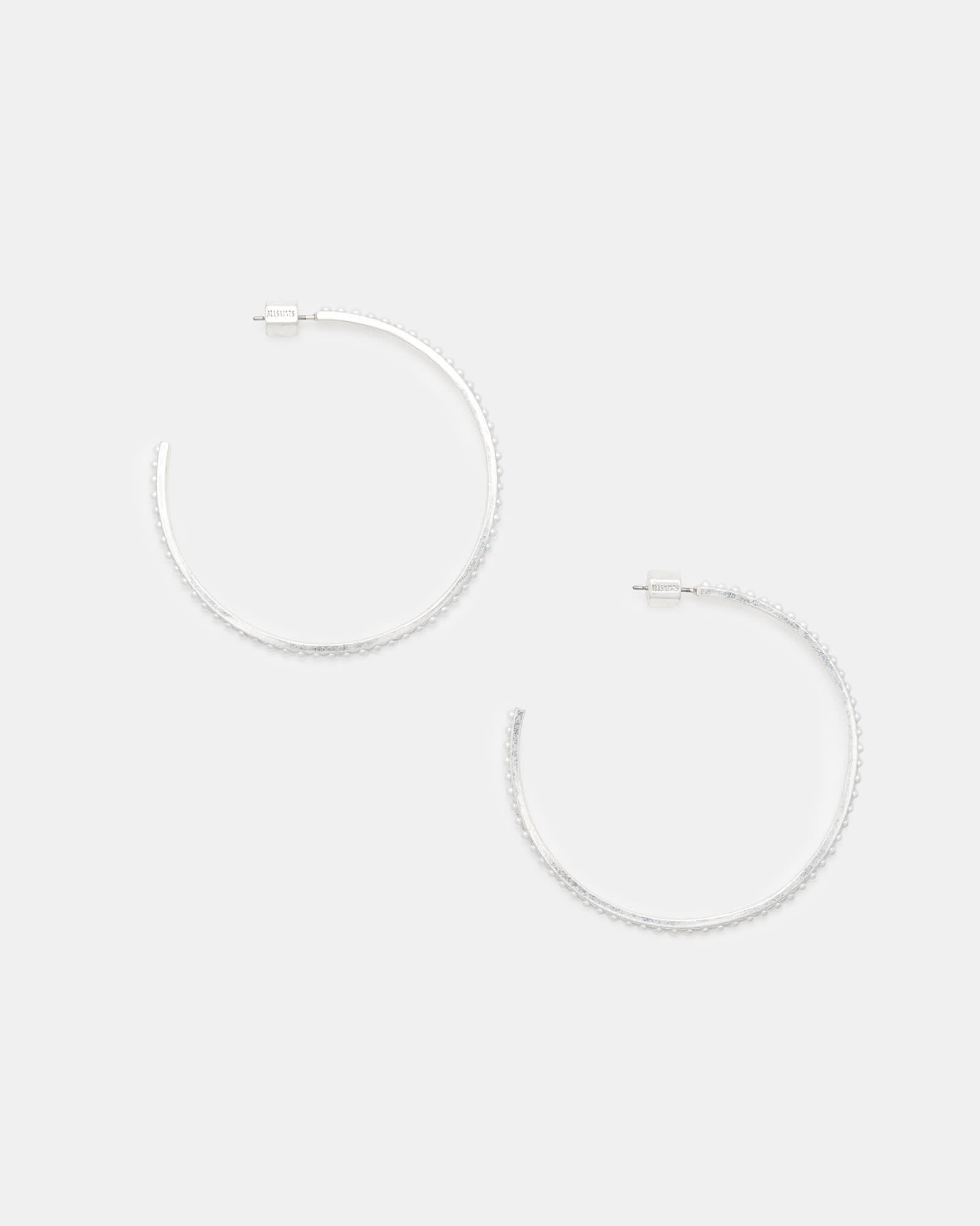 All Saints Pearl Large Beaded Hoop Earrings WARM SILVER/WHITE