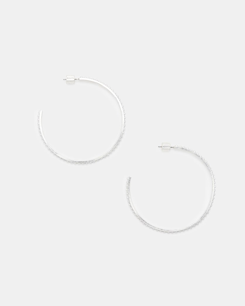 all saints Pearl Large Beaded Hoop Earrings WARM SILVER/WHITE