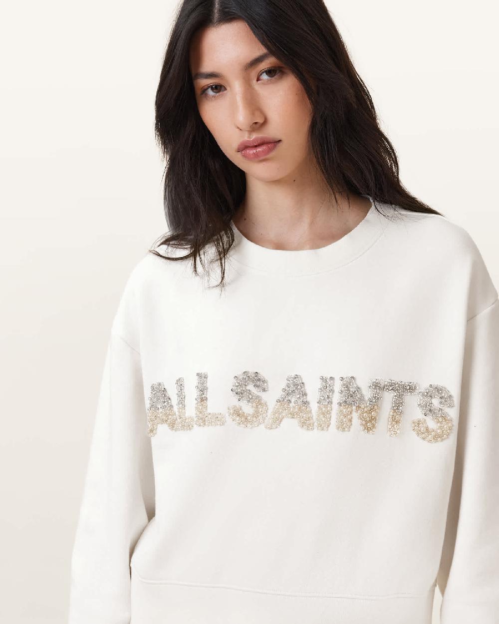 All Saints Pearl Separo Sequin Sweatshirt Optic White