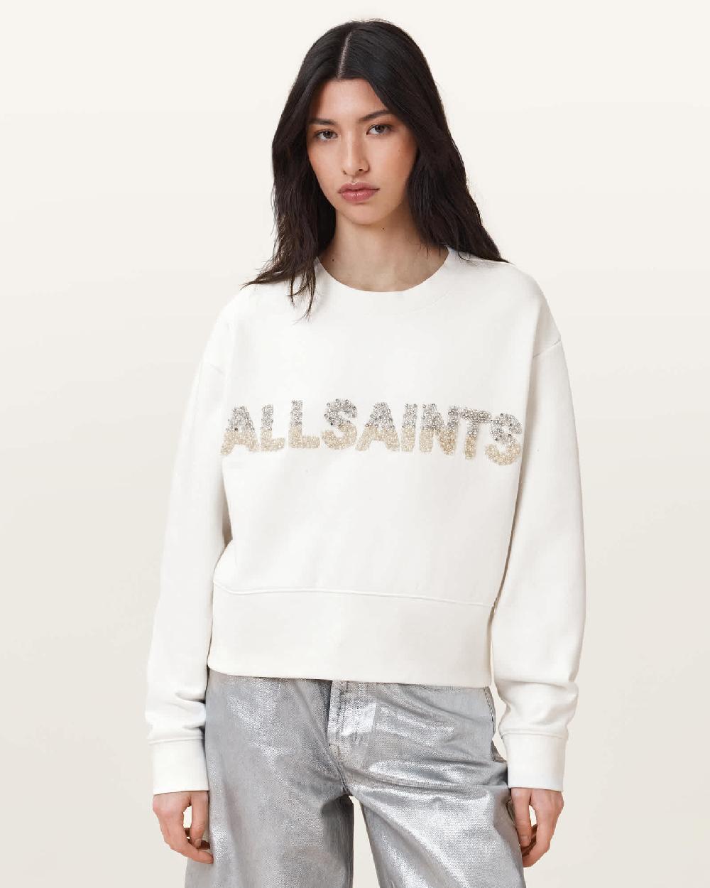 All Saints Pearl Separo Sequin Sweatshirt Optic White