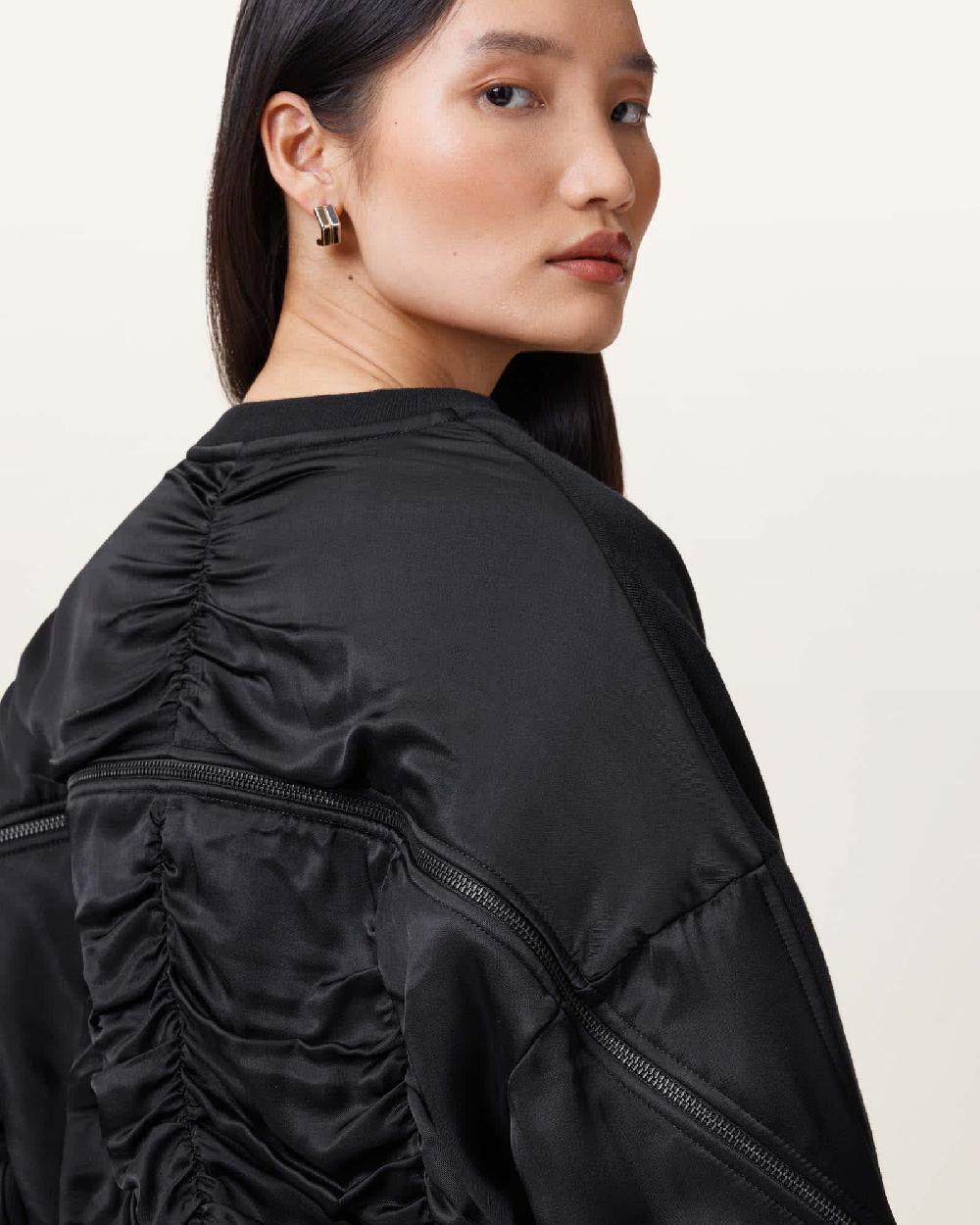 All Saints Peggy Zip Sleeve Relaxed Fit Sweatshirt Black