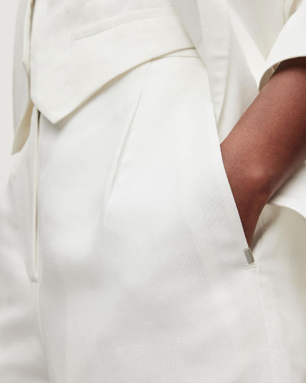 All Saints Petra High-Rise Wide Linen Blend Shorts Off White