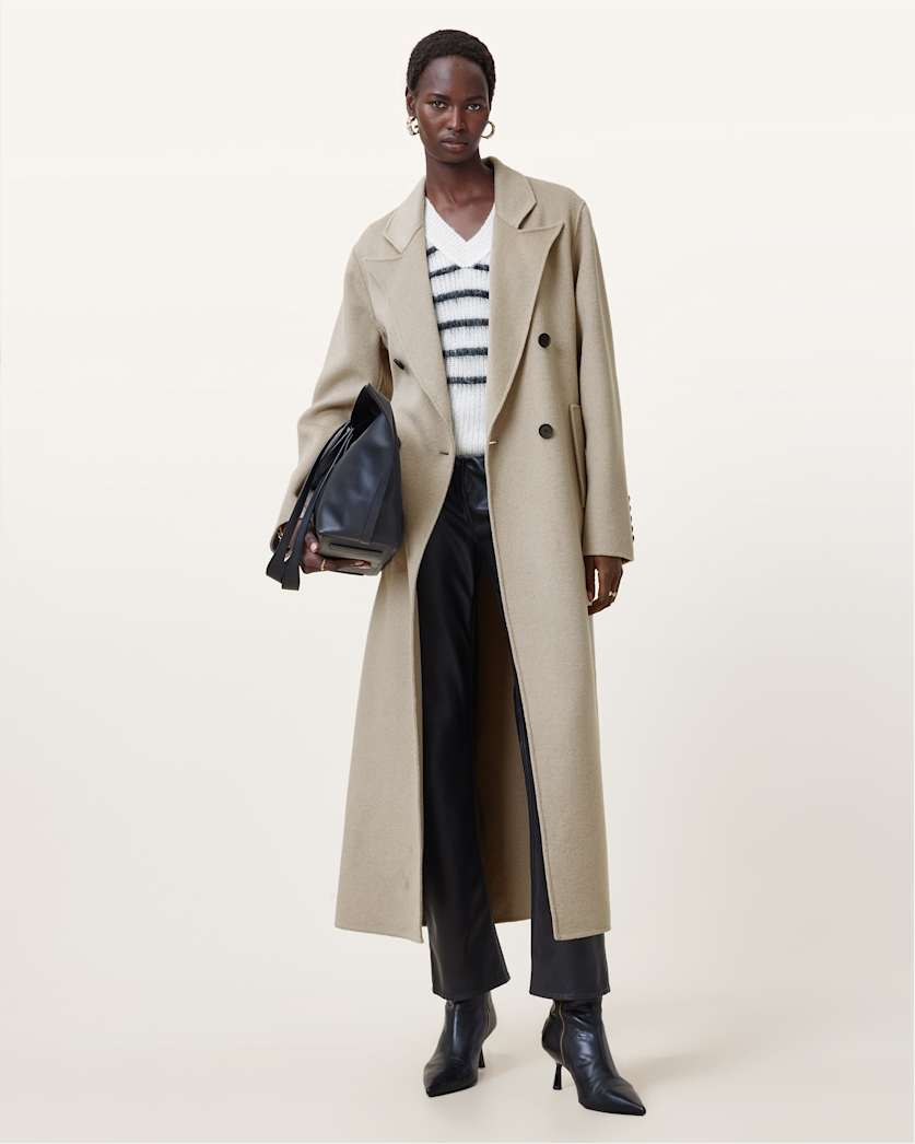 all saints Pheebee Oversized Coat Trench Coat Brown