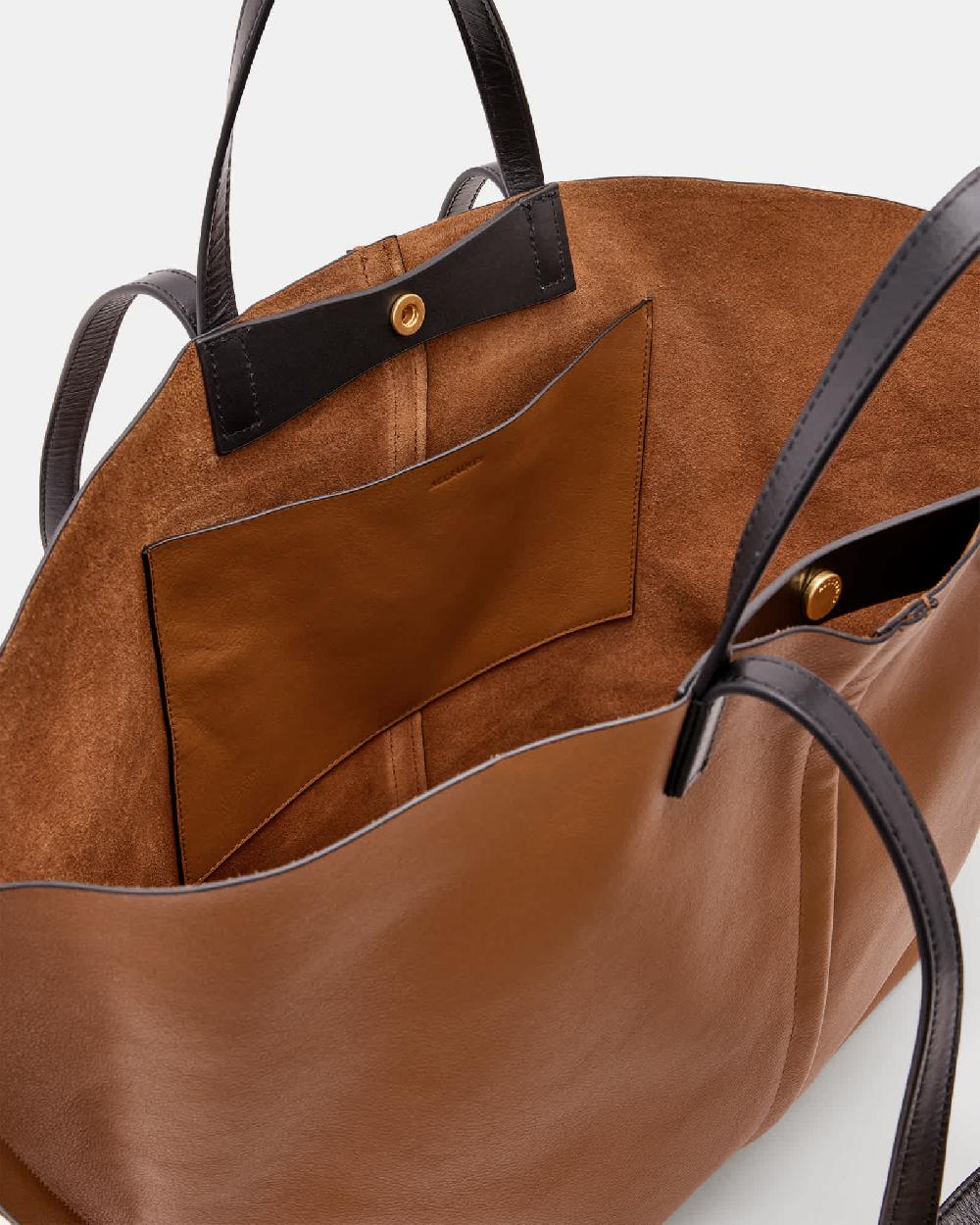 All Saints Pheonix Spacious Leather Tote Bag Sepia Brown