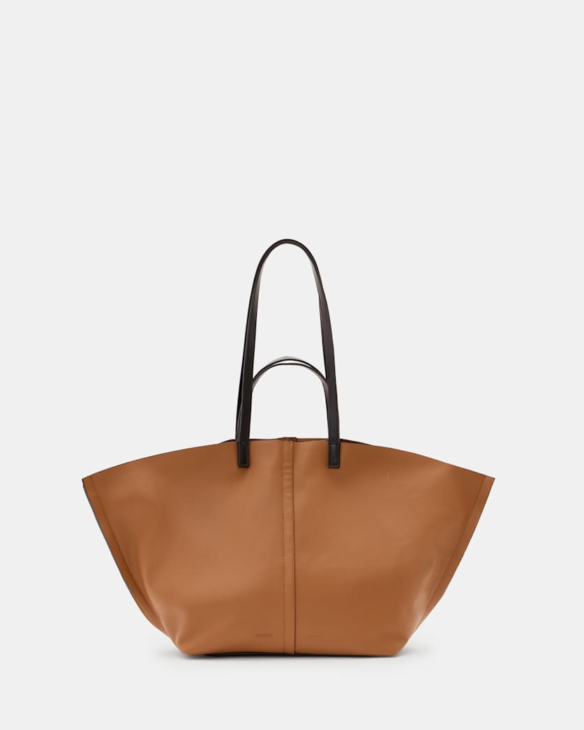 all saints Pheonix Spacious Leather Tote Bag Sepia Brown