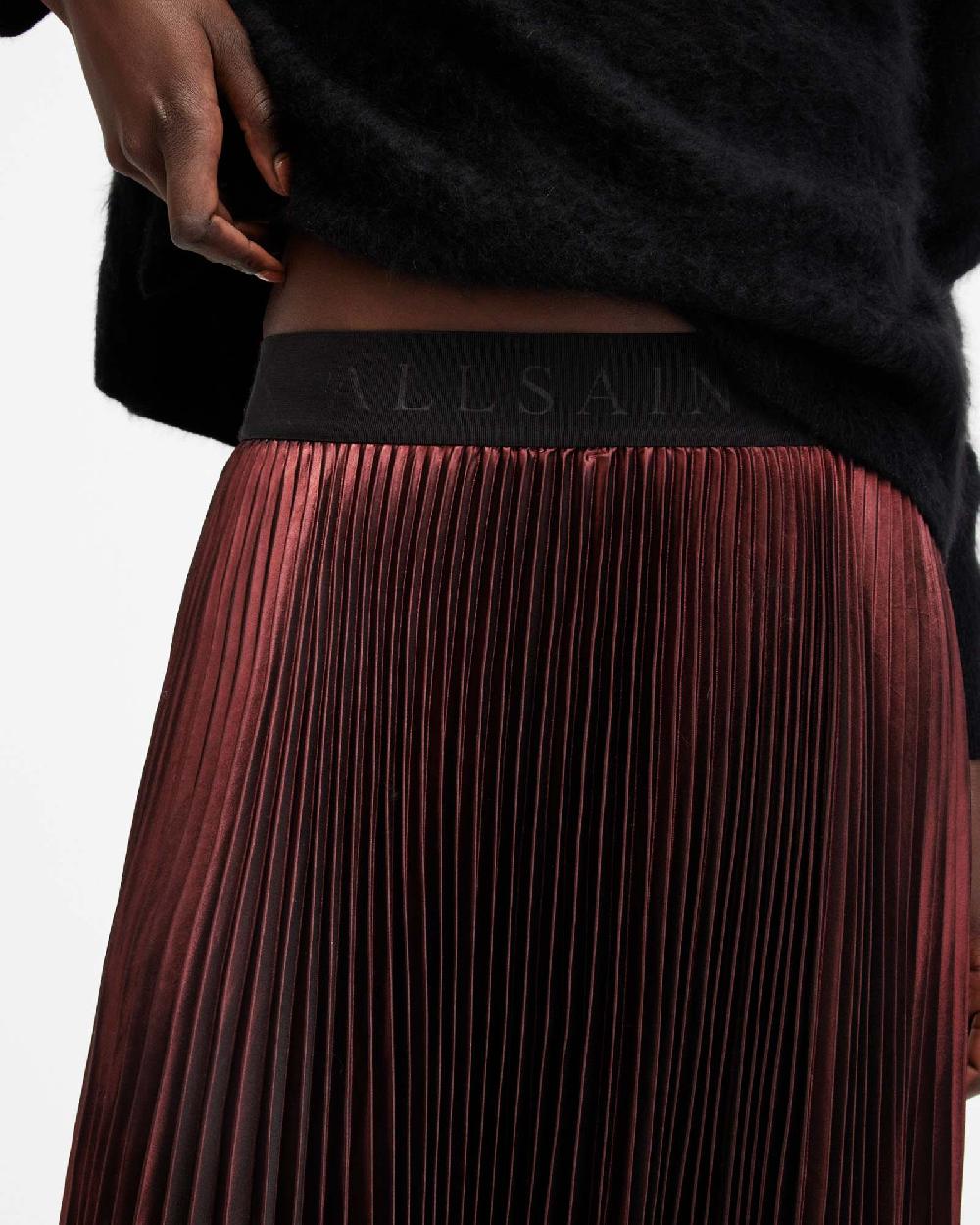 All Saints Phia Metallic Asymmetric Maxi Skirt Metallic Red