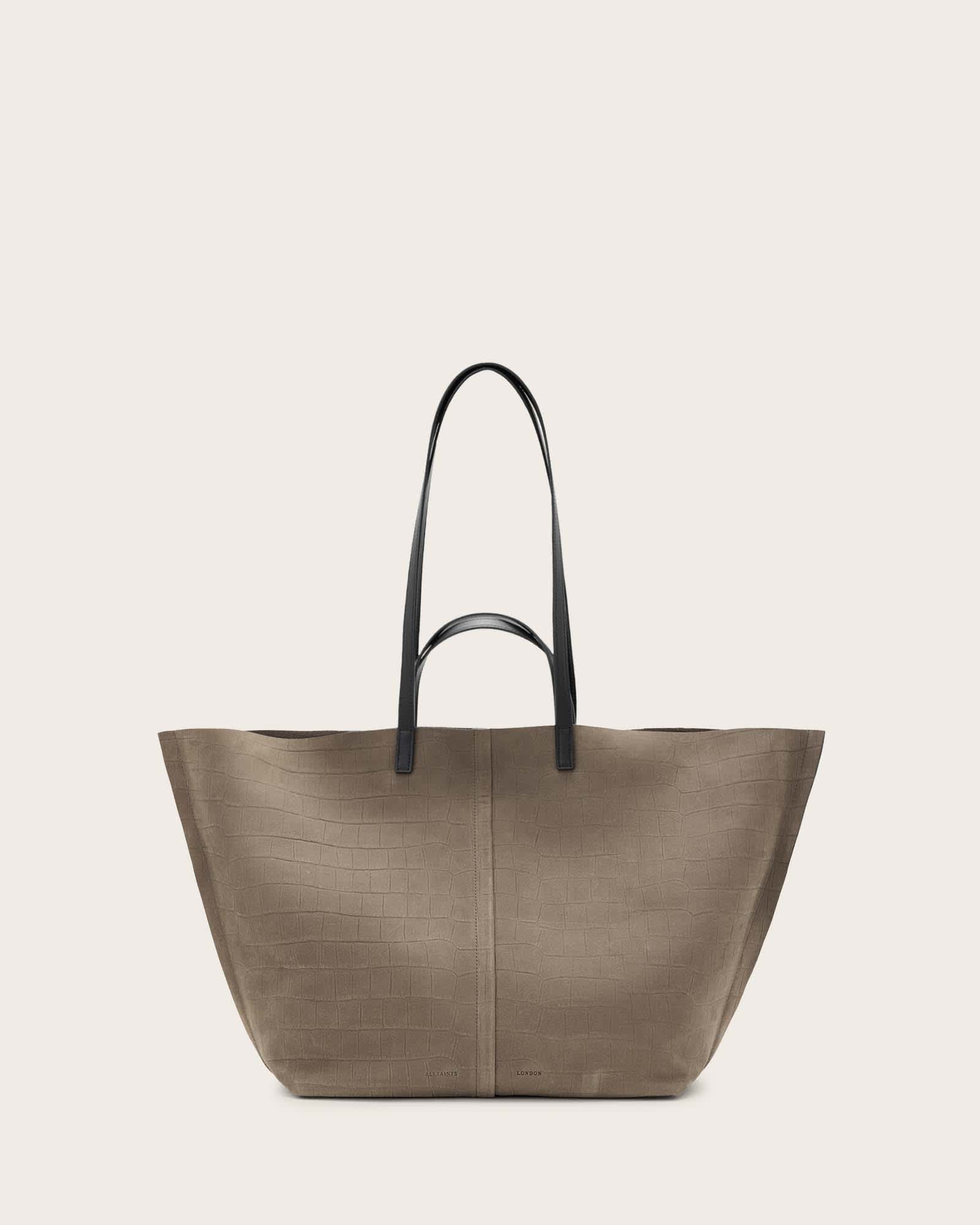 All Saints Phoenix Spacious Leather Tote Bag Stone Grey