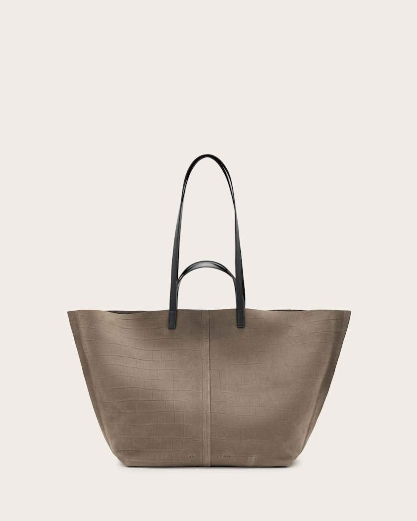 all saints Phoenix Spacious Leather Tote Bag Stone Grey