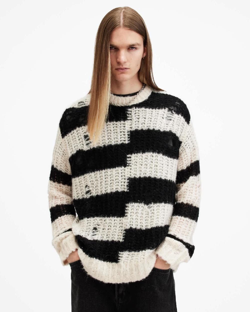 All Saints Pip Striped Oversized Sweater Ecru White