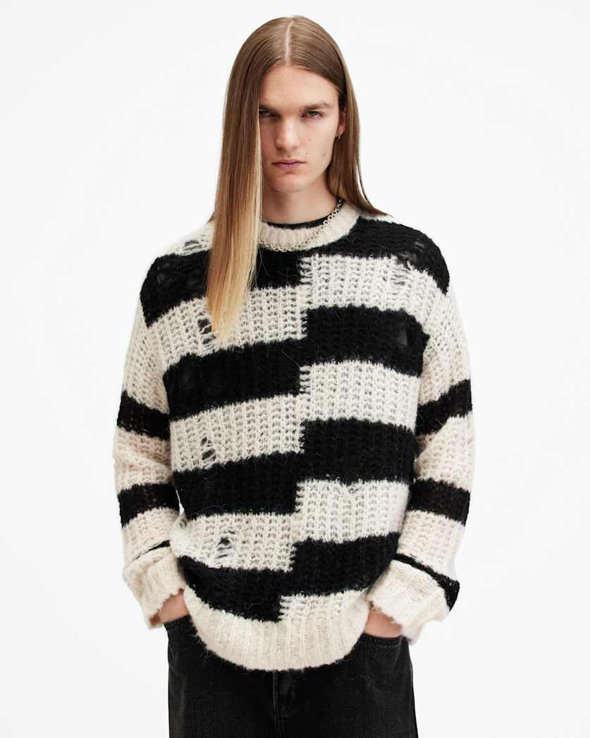 all saints Pip Striped Oversized Sweater Ecru White