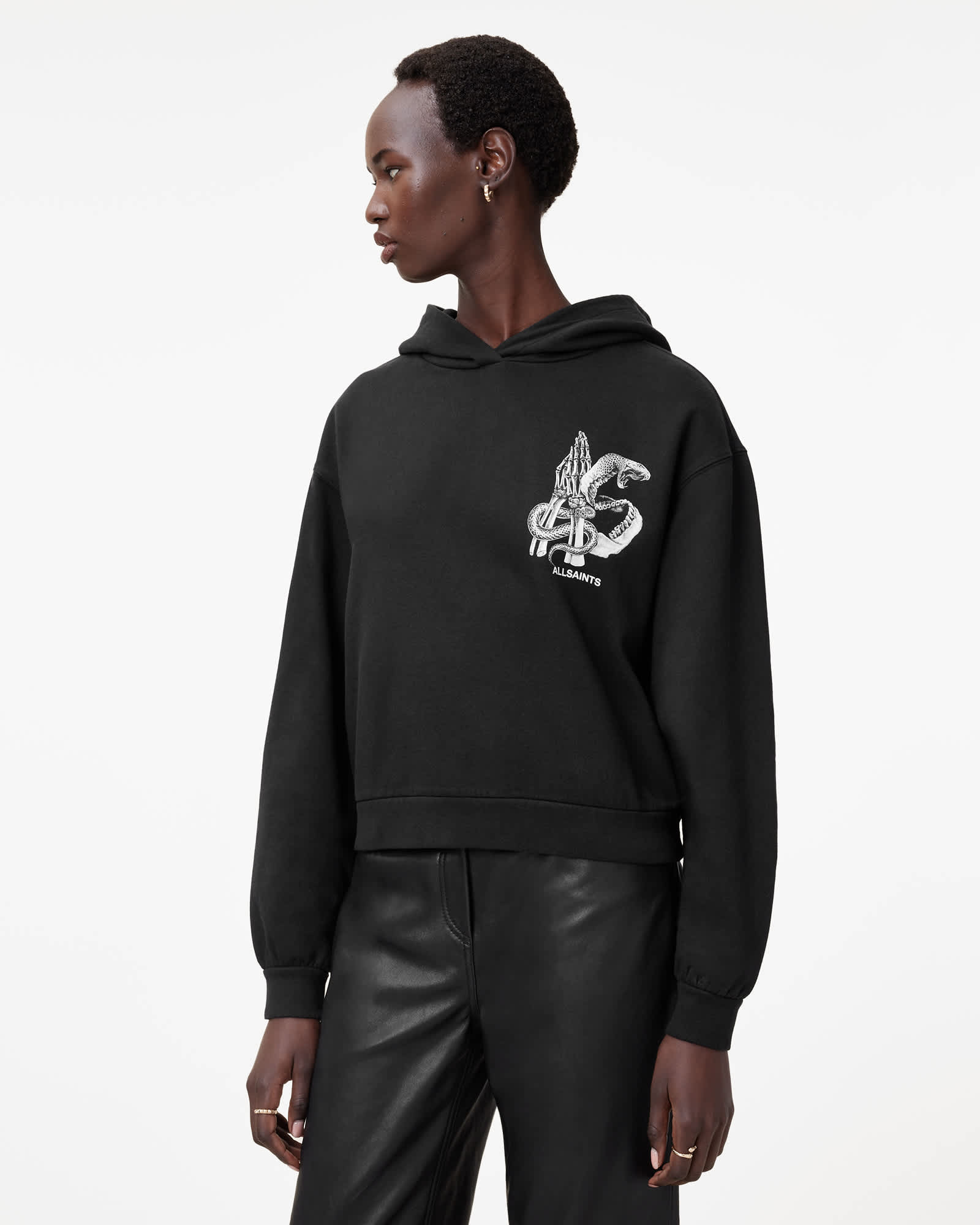 All Saints Pippa Asp Logo Relaxed Fit Hoodie Washed Black