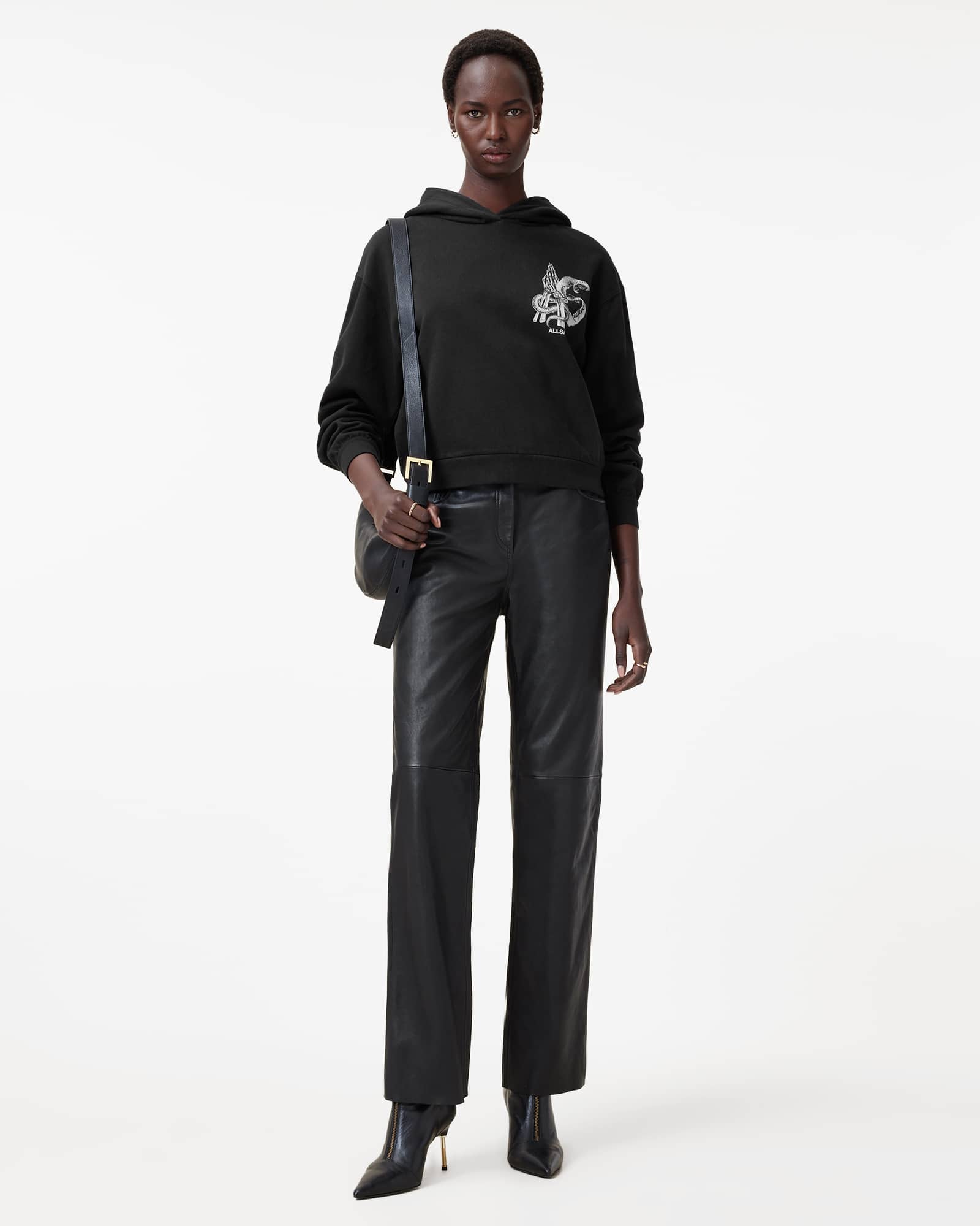 All Saints Pippa Asp Logo Relaxed Fit Hoodie Washed Black