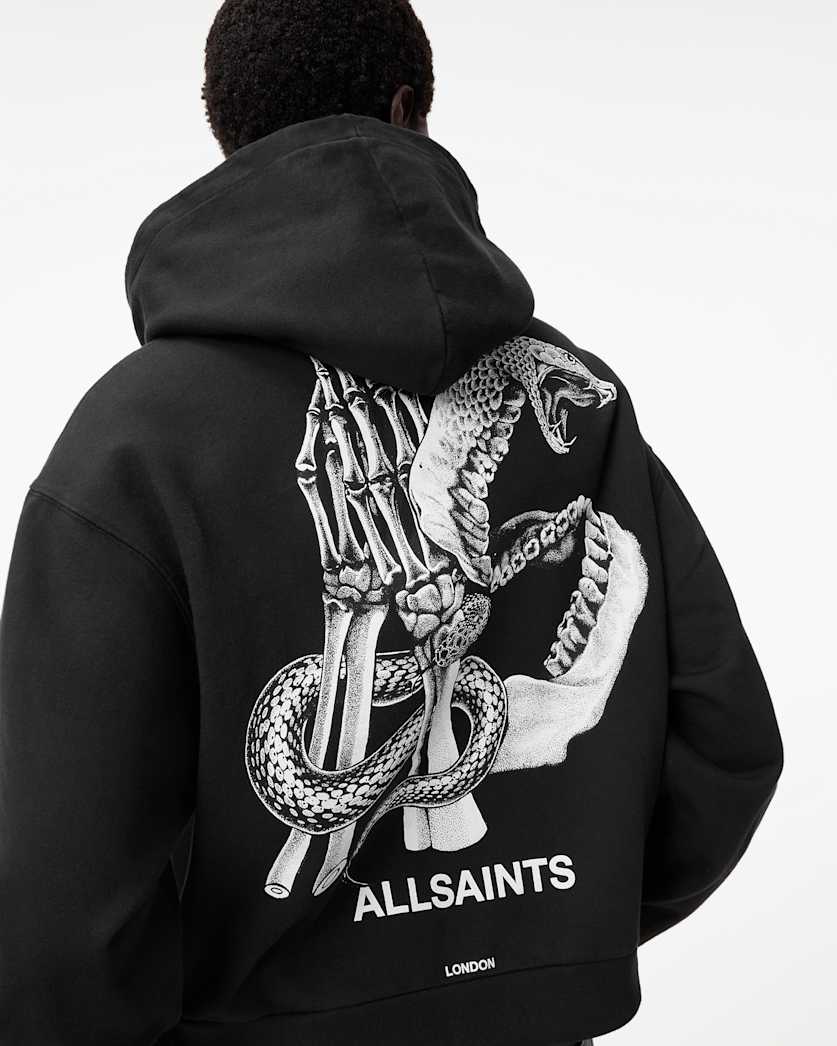 all saints Pippa Asp Logo Relaxed Fit Hoodie Washed Black