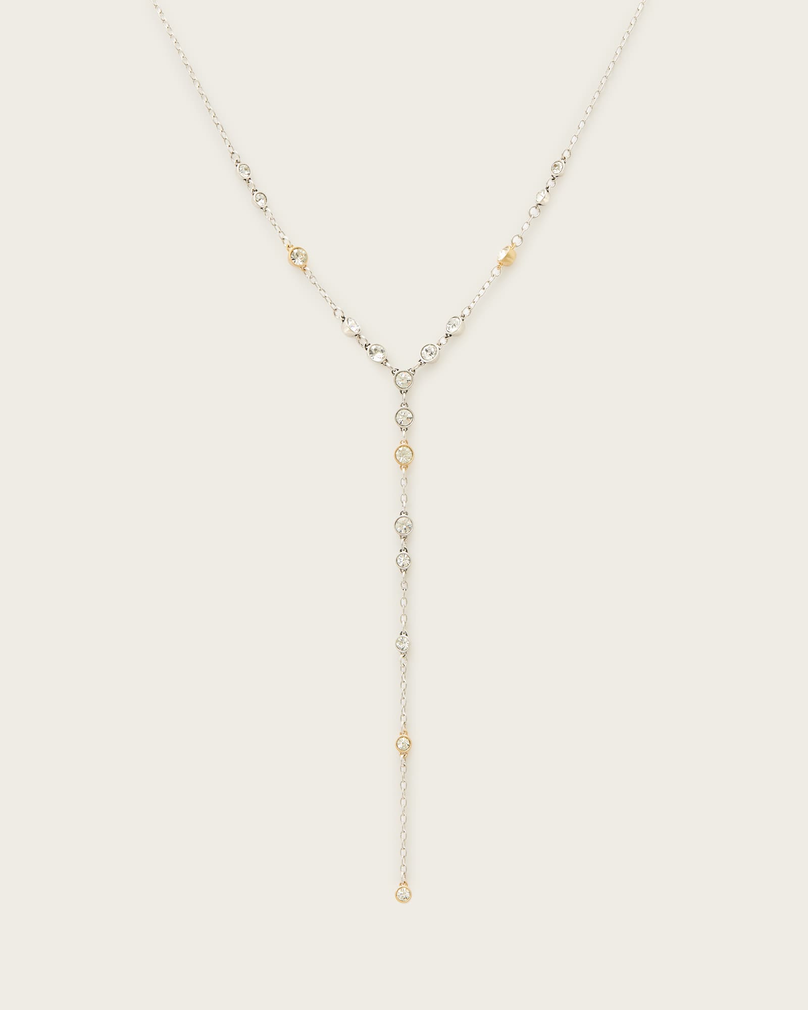 All Saints Pippa Crystal Drop Necklace Warm Silver Mix